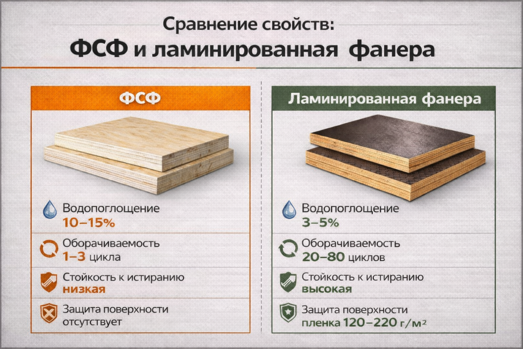 Сравнение фанеры ФСФ и ламинированной